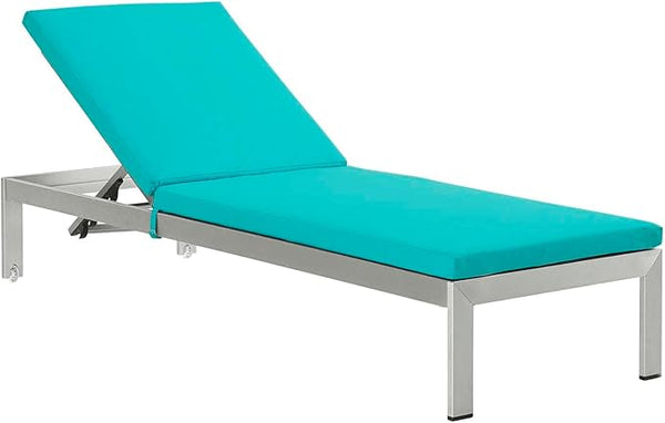 Modway EEI-4502-SLV-TRQ Shore Outdoor Patio Aluminum Chaise with Cushions, Silver Turquoise - Photo 1