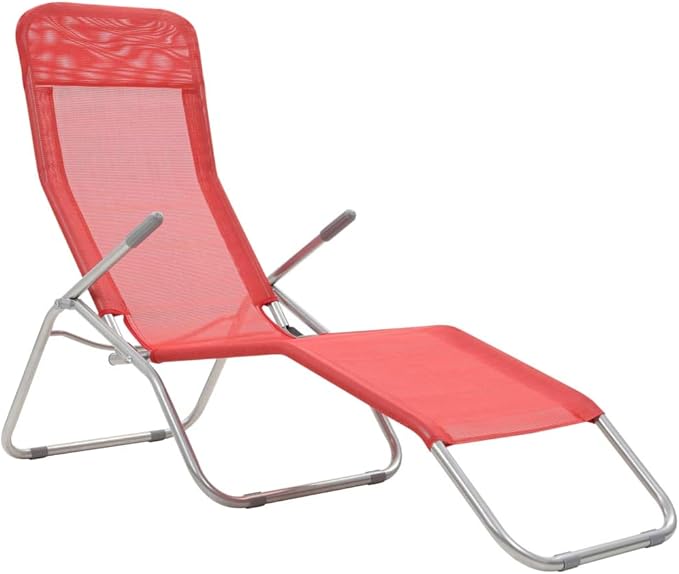 Red Folding Sunlounger 2-Pack, 24"x56" Textilene Chaise, Steel Frame, Adjustable, Beach Patio Garden Camping - Photo 3