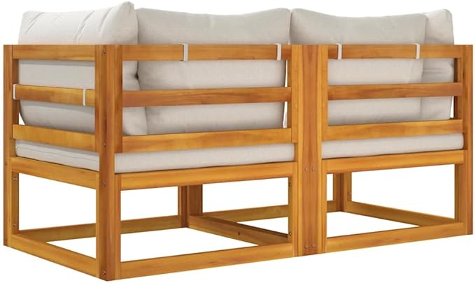 Corner Sofa Light Grey Solid Acacia Wood Outdoor Sectional Sofa Units for Patio, Garden, Balcony, Seating up to 4 People