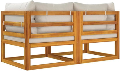 Corner Sofa Light Grey Solid Acacia Wood Outdoor Sectional Sofa Units for Patio, Garden, Balcony, Seating up to 4 People