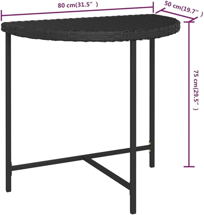 Modern Rectangular Garden Table Black Poly Rattan Medium Durable Outdoor Indoor Table with Powder-Coated Steel Frame - Photo 2
