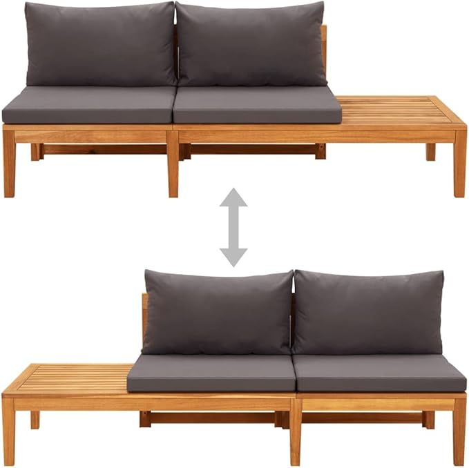 Patio Bench with Table Dark Gray Cushions, Modern Patio Furniture, Mid Century Modern Patio Furniture - Photo 3