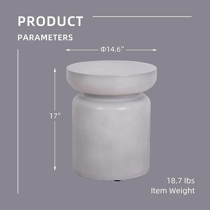 Afterglow Terrafab Concrete Look Side Table End Table Natural Decorative Garden Stools for Living Room Bedroom Patio - Photo 3
