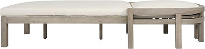 Acacia Wood Outdoor Chaise Lounge, Patio Recliner with Cushions and Arched 5-Position Adjustable Backrest, Outdoor Lounge Chairs for Poolside, Garden, Backyard (Gray-Z1)
