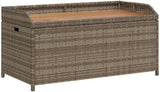 Storage Bench Grey and Brown, Modern Poly Rattan and Acacia Wood Storage Bench with Gas Spring Lid - Photo 2