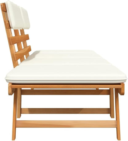 Patio Bench with Cushions, Bench with Backrest, Garden Bench, Park Bench for Patio, Garden, Yard, Lawn,2-in-1 74.8" Solid Acacia Wood