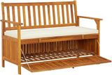 Solid Acacia Wood Storage Bench with Polyester Cushion for Hallway Garden Rustic Furniture - Photo 4