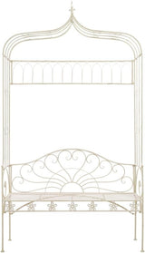 Antique White Wrought Iron Standard Garden Bench for Outdoor Patio, Comfortable Seating for Two - Photo 2