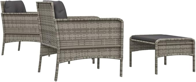 vidaXL 5 Piece Patio Lounge Set - Gray Poly Rattan Outdoor Furniture with Metal Frame, Cushioned Chairs, Stools & Table - Industrial Look for Garden & Terrace