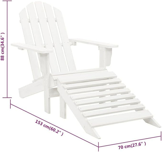 Patio Chair with Ottoman Solid Hardwood and Pinewood Lounge Chair White Outdoor Furniture for Garden, Backyard, Reading