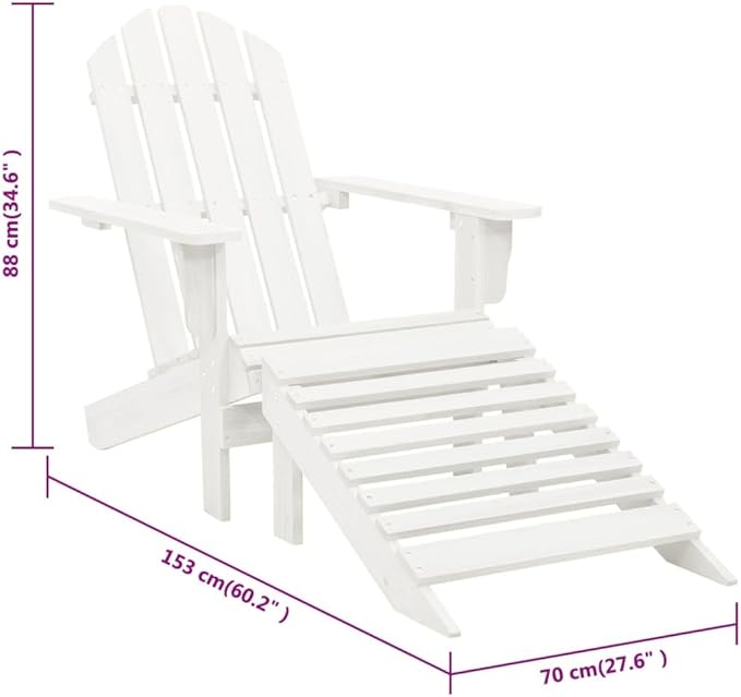 Patio Chair with Ottoman Wood White Outdoor Chairs Furniture Outdoor Patio Furniture Set Suitable for Poolside, Bistro, Patio.