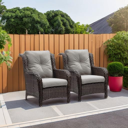 Rilyson Outdoor Wicker Patio Chairs Set of 2: Rattan Dining and Porch Chairs with High Back and Deep Seating - Photo 5