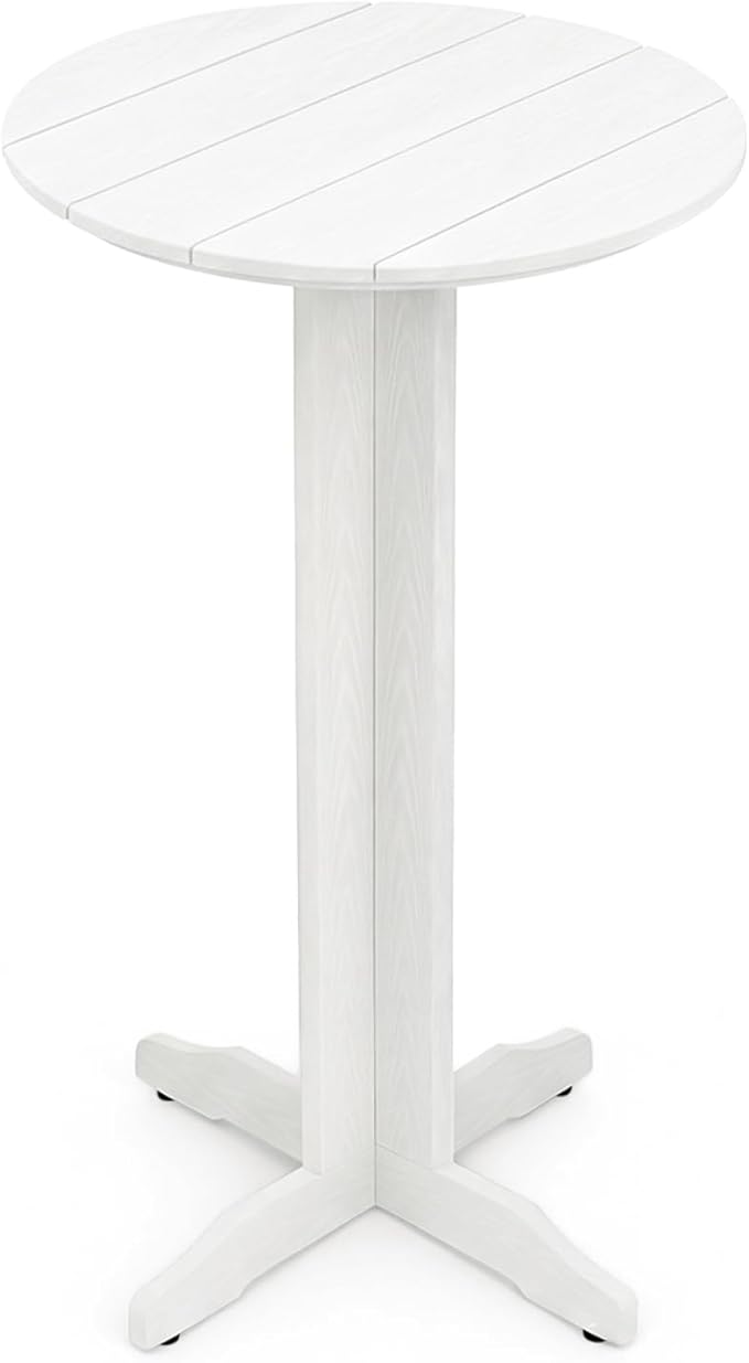 Outdoor Round Bar Table, 43 Inch All-Weather HDPE Bar Height Pub Table with Adjustable Feet, Heavy Duty High Top Bistro Table for Garden, Deck, Poolside,Backyard (White)