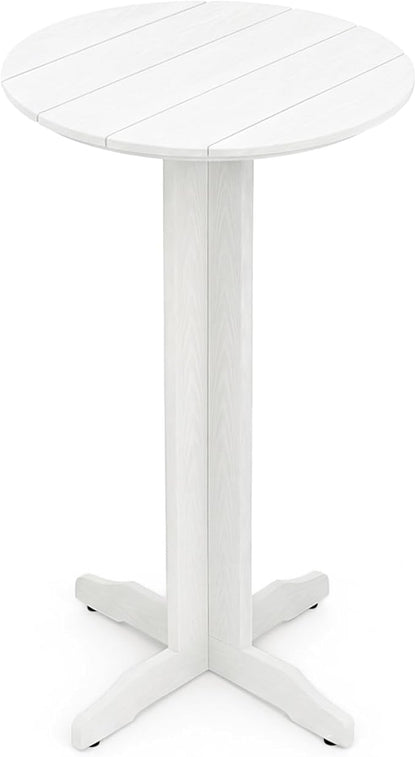 Outdoor Round Bar Table, 43 Inch All-Weather HDPE Bar Height Pub Table with Adjustable Feet, Heavy Duty High Top Bistro Table for Garden, Deck, Poolside,Backyard (White)