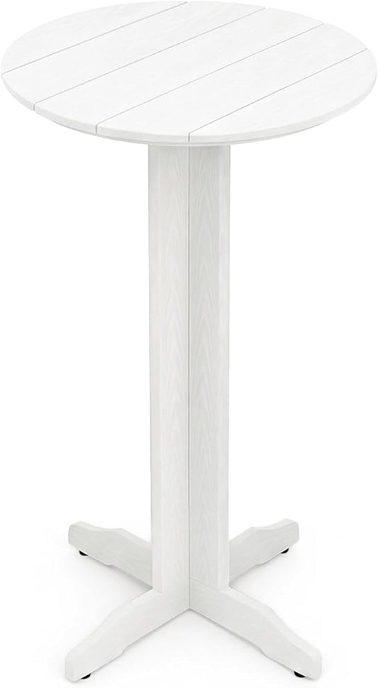 Outdoor Round Bar Table, 43 Inch All-Weather HDPE Bar Height Pub Table with Adjustable Feet, Heavy Duty High Top Bistro Table for Garden, Deck, Poolside,Backyard (White)
