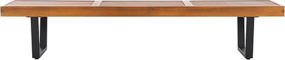 SAFAVIEH Outdoor Patio Furniture Collection – Heather Natural Brown Solid Wood Patio Bench with Black Steel Legs, 72-Inch Modern Outdoor Seating for Garden, Porch or Patio (PAT7327B)