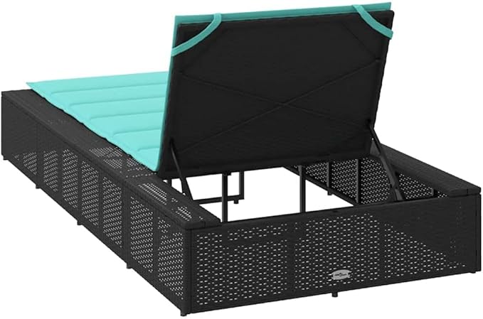 Large Black Poly Rattan Outdoor Chaise Lounge 82.7 x 39.4 in Adjustable Backrest No-Assembly Sunbed for Patio Poolside - Photo 8