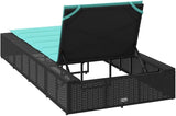 Large Black Poly Rattan Outdoor Chaise Lounge 82.7 x 39.4 in Adjustable Backrest No-Assembly Sunbed for Patio Poolside - Photo 8