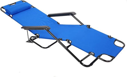 Outdoor Folding Chaise Lounge Chair, Patio Sun Lounger Reclining Beach Chair Sun Patio Pool Lawn Recliner Chair (Blue)