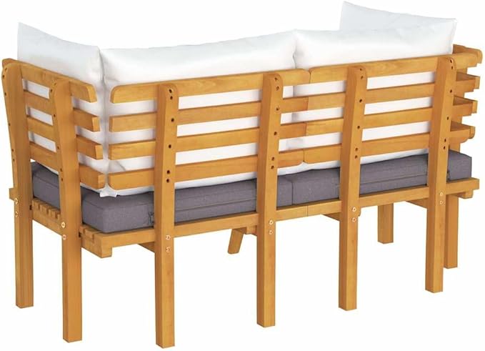 2-Seater Garden Sofa with Dark Grey and White Cushions and Natural Acacia Wood Frame - Photo 7