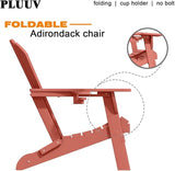 Folding Adirondack Chair with Cup Holders, HDPE Plastic Outdoor Chairs, Weather Resistant, Real Wood Look for Patio - Photo 4