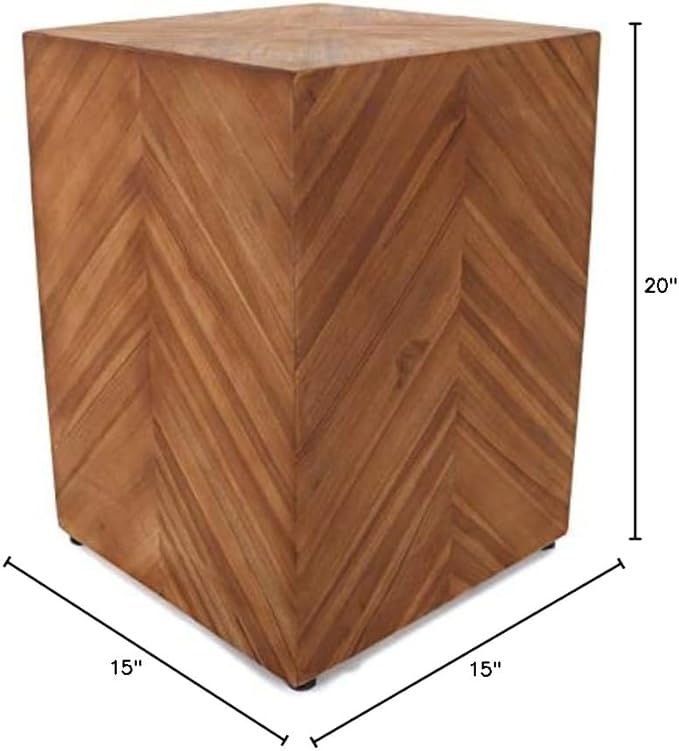 Teak Garden Stool - Farmhouse End Table Barn Door Wooden Rustic Side Table/Patio Indoor Outdoor (Chevron) - Photo 2