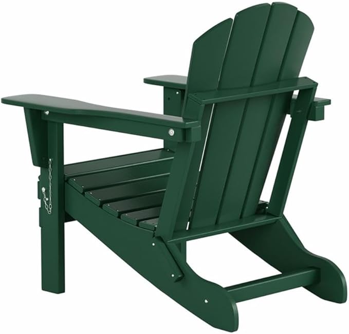 Costaelm Outdoor Folding Chair, Outdoor Seating Folding Firepit Chairs, All Weather Poly Adirondack Chair for Deck Backyard Garden Lawn Pool Patio, Dark Green