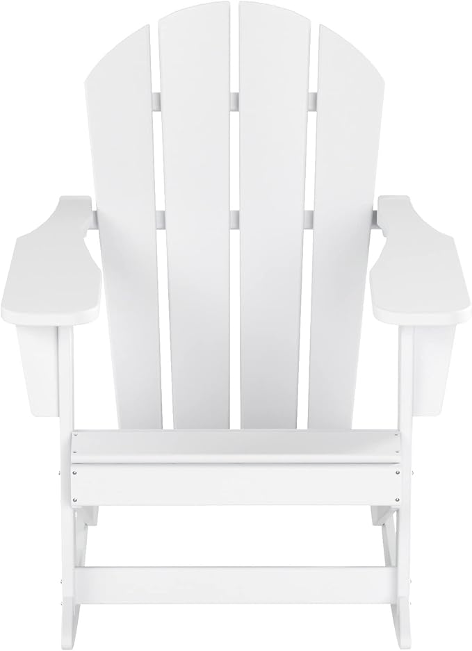 WO WESTIN OUTDOOR HDPE Laguna Outdoor Rocking Poly Adirondack Chair with Side Table 3-Piece Set, White