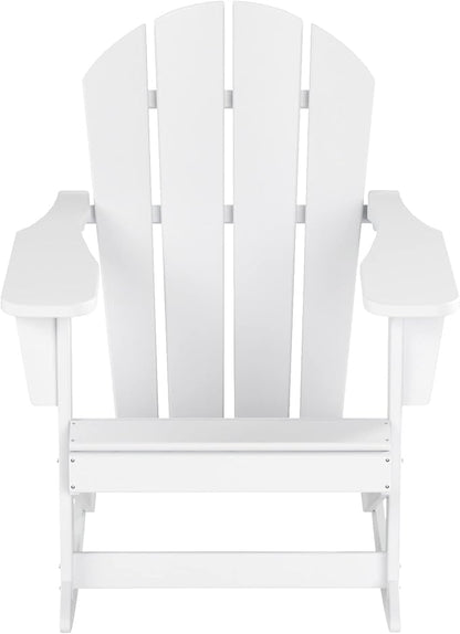 WO WESTIN OUTDOOR HDPE Laguna Outdoor Rocking Poly Adirondack Chair with Side Table 3-Piece Set, White