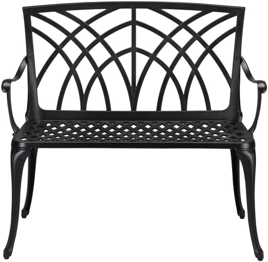 Patio Outdoor Park Loveseat Bench for Garden Porch Deck Made Cast Iron Anti-Rust Aluminum Metal, 2-3 Seater (38 Inch Orchard Back)