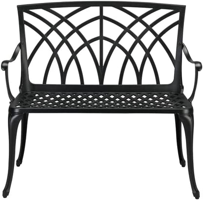 Patio Outdoor Park Loveseat Bench for Garden Porch Deck Made Cast Iron Anti-Rust Aluminum Metal, 2-3 Seater (38 Inch Orchard Back)