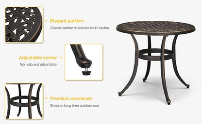 Bonnlo 23.6 Inch Cast Aluminum Outdoor Side Table, Anti-Rust Coffee Bistro Table for Outdoor, Patio, Garden, Porch, Balcony End Table (Round, Bronze)