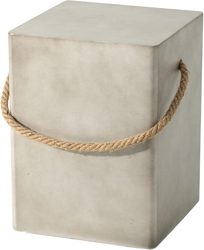 HOMPUS Outdoor Side Table w Hemp Rope Handle, Patio MgO Concrete Natural End Table, Square Accent Small Coffee Table for Garden, Patio, Porch and Deck, Light Grey