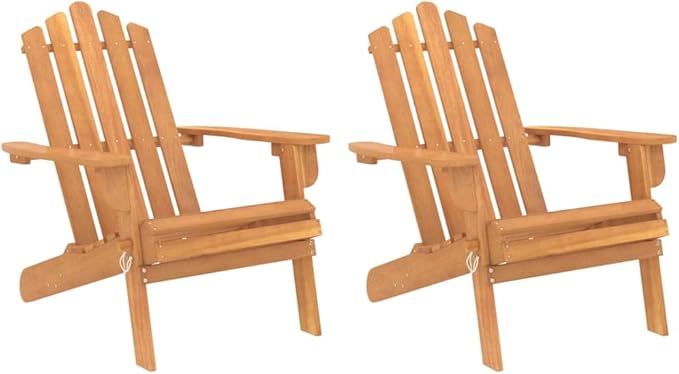 Solid Acacia Wood Adirondack Chairs Foldable Set of 2 Comfortable Patio Furniture for Outdoor Garden Terrace and Poolside Use