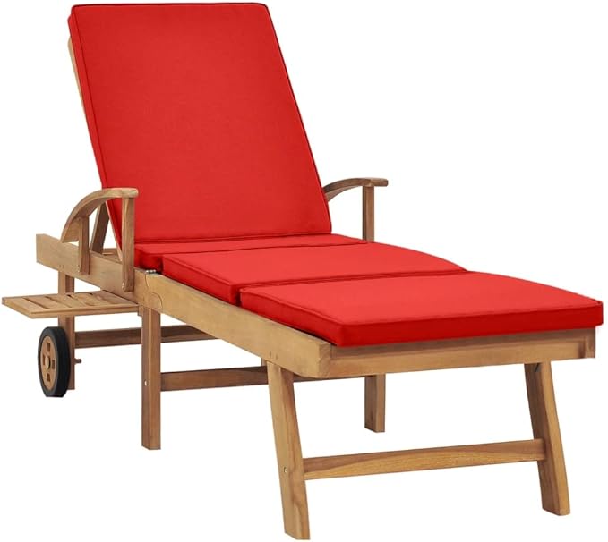 Pool Lounge Chairs,Pool Lounge Chairs,Lounge Chair Outdoor Furniture,Sun Lounger with Cushion Solid Teak Wood Red,Sunbathing Chairs for Adults,Tanning Chair for Deck