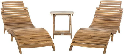 SAFAVIEH Outdoor Collection Pacifica Natural Brown Solid Wood/Beige Cushion 3-Piece Chaise Lounge Set with Table (PAT7020B)
