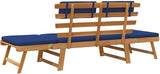 Convertible Garden Bench with Cushions, Outdoor Daybed, Acacia Wood Patio Furniture, Grey Wash Finish Brown and Blue - Photo 9