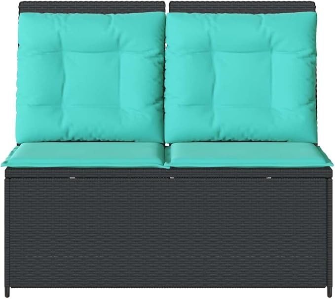 Reclining Garden Bench 42.5" Black Poly Rattan Adjustable Backrest Outdoor Seating Furniture for Patio Porch Balcony Backyard