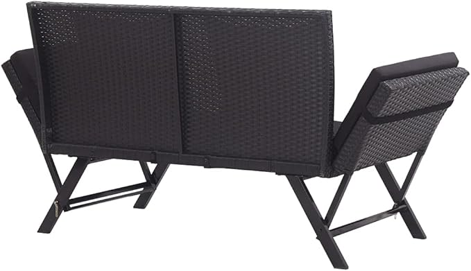 Outdoor Sun Bed Black Poly Rattan Standard Convertible Furniture,Comfort and Style Outdoor Garden Bench with Convertible Sun Lounger Modern Minimalist Design for , Patio or Terrace Patio Furniture