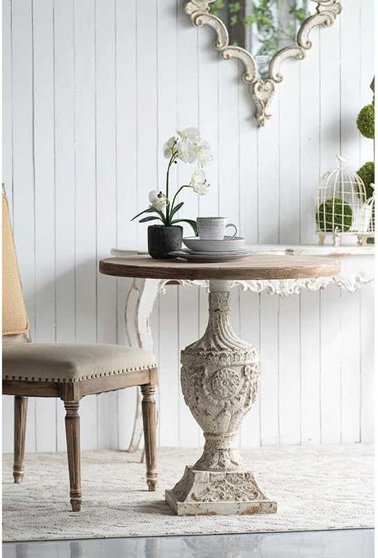 Round Wood Side Table Rustic Circle End Table 30" Small Coffee Tables Drink Table with Pedestal Bedside Tables Nightstand for Small Spaces Living Room Bedroom Patio Antique White & Wood