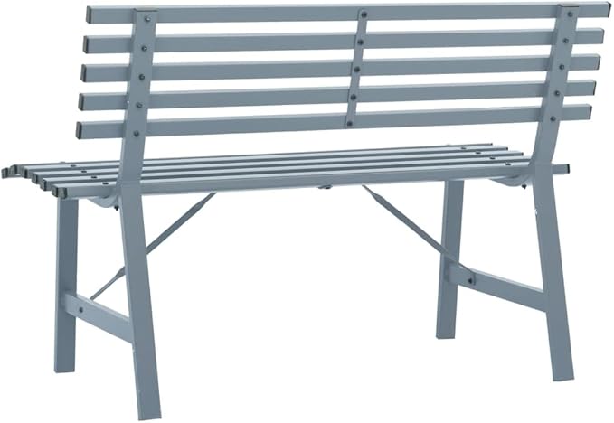 Outdoor Patio Bench, Metal Garden Bench with Backrest, Steel Park Bench Patio Furniture for Porch, Park, Yard, 43.3" x 23.2" x 30.1" Gray