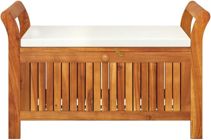 Patio Storage Bench with Cushion 35.8" Solid Wood Acacia Garden Bench Deck Bench Outdoor Bench Porch Bench for patios, Gardens, Decks