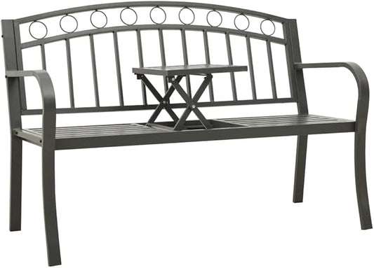 Garden Bench Deck Bench Patio Bench with a Table 49.2" Steel Gray