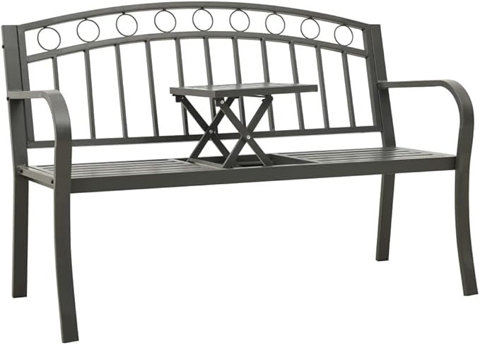 Garden Bench Grey Powder-Coated Steel Medium Durable Yard Bench Outdoor Furniture for Courtyard Balcony