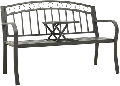 Garden Bench Grey Powder-Coated Steel Medium Durable Yard Bench Outdoor Furniture for Courtyard Balcony