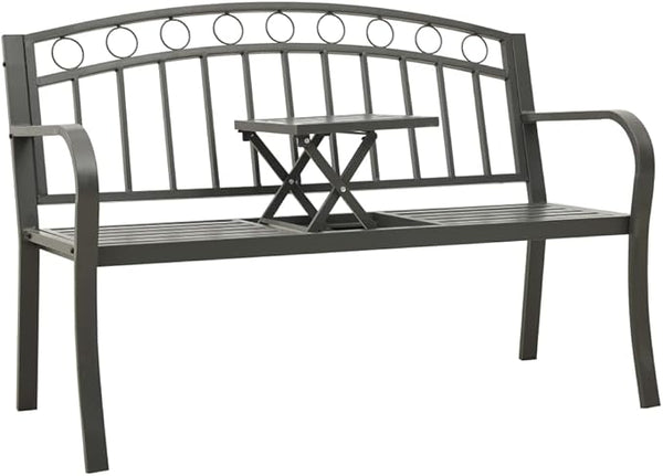 Patio Bench with a Table, Bench with backrest and armrests, Garden Bench, Garden Bench for Parks, Yards and porches,49.2" Steel Gray