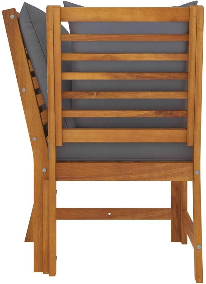 Sectional Corner Sofa with Dark Gray Cushion Solid Acacia Wood for Patio Garden Outdoor Furniture, 4-Piece Set with Thick Padded Seat and Back Cushions, Durable Weather-Proof