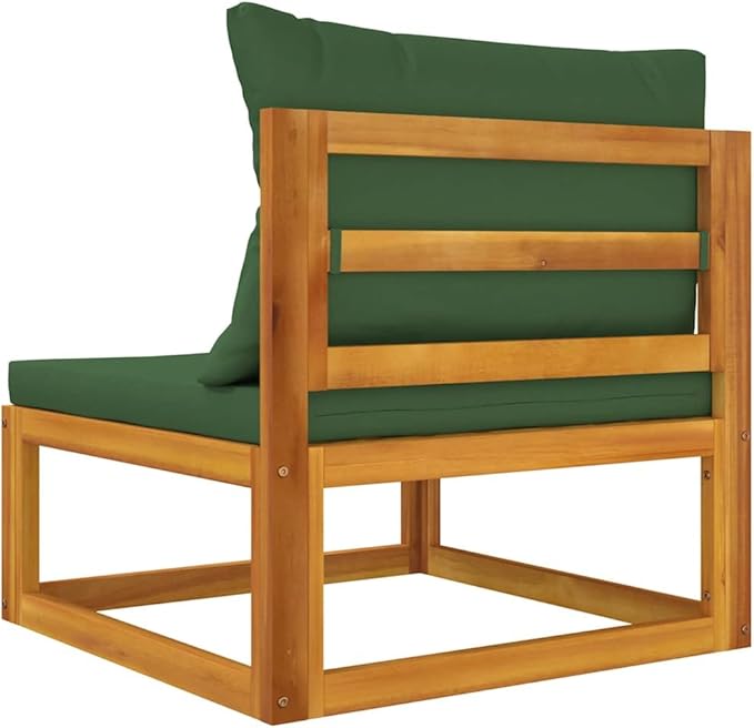 Garden Sofa Set, Natural Acacia Wood, Green Cushions, Modular Outdoor Seating for Patio Balcony Backyard