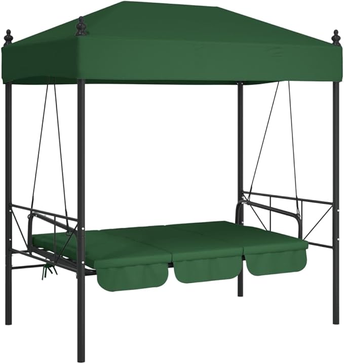 Outdoor Convertible Garden Swing Bench with Canopy, 3-Seater Patio Porch Swing Bed, Heavy Duty Powder-Coated Steel Frame - Photo 4
