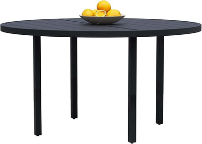 60" Round Patio Dining Table for 8, All-Weather Metal Patio Table with Umbrella Hole, Outdoor Round Dining Table for Lawn Garden Porch, Black